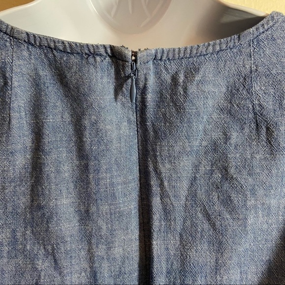 J. by J. Crew Chambray Shift Dress Scalloped Sleeves Blue Preppy Back Zipper 0 - Picture 9 of 10